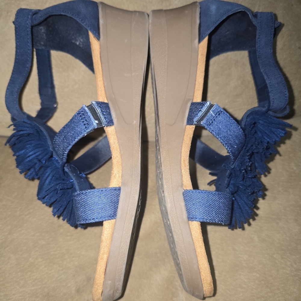 Minnetonka Desi Fringe Wedge Sandal Navy Leather Size 10 - Picture 5 of 11